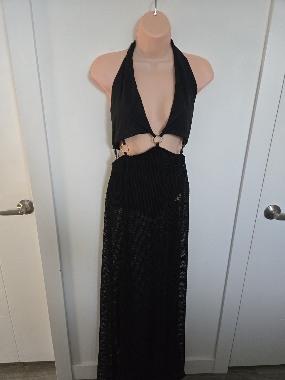 Fashion Nova Black Halter Cutout Maxi with Ring Accents